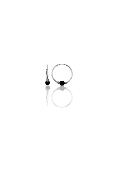 Gümüş 12 mm mini  siyah taşlı halka küpe SGTL11284RODAJ ürün görseli 1