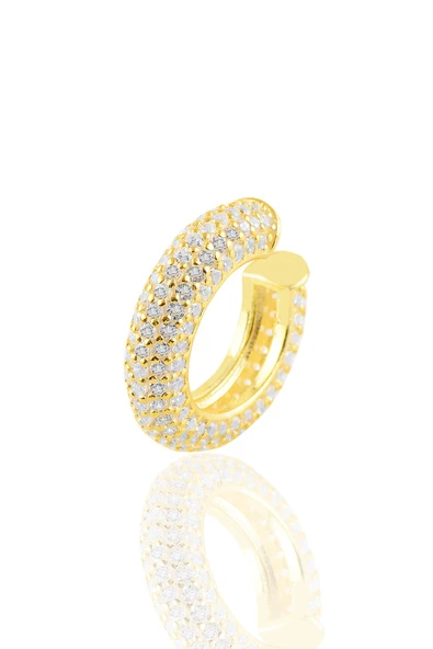 Gümüş altın yaldızlı  5 sıralı zirkon taşlı kıkırdak küpe SGTL11017GOLD ürün görseli 1