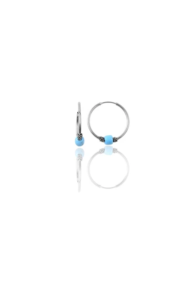 Gümüş 14 mm  turkuaz taşlı halka küpe SGTL11276RODAJ ürün görseli 1