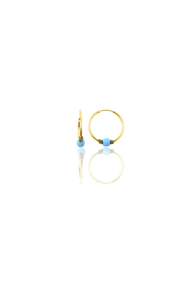 Gümüş altın yaldızlı 12 mm mini turkuaz taşlı halka küpe SGTL11286GOLD ürün görseli 1