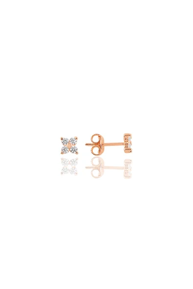 Gümüş rose zirkon  taşlı mini yonca küpe SGTL10644ROSE ürün görseli 1