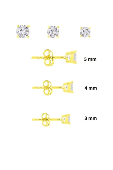 Gümüş altın yaldızlı pırlanta montürlü 3 boy  tektaş kombin küpeler SGTL11302GOLD ürün görseli 1