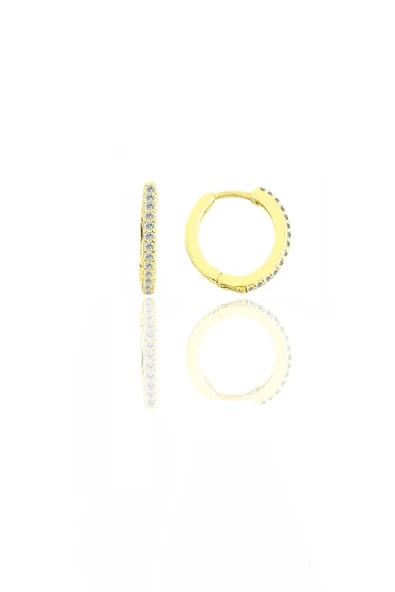 Gümüş altın yaldızlı zirkon taşlı 12 mm halka küpe SGTL11299GOLD ürün görseli 1