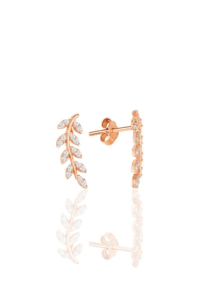 Gümüş rose zirkon taşlı yeni yaprak küpe SGTL11558ROSE ürün görseli 1