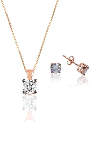 Gümüş rose kolye ve küpe gümüş set SGTL10592ROSE ürün görseli 1