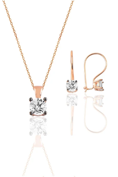 Gümüş rose tek taş  kolye ve çengelli küpe gümüş  set SGTL10594ROSE ürün görseli 1