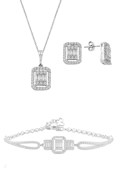 Gümüş rodyumlu baget taşlı  kolye küpe ve bilezik  gümüş set SGTL10597RODAJ ürün görseli 1