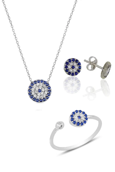 Gümüş rodyumlu nazar modeli üçlü set SGTL10585RODAJ ürün görseli 1