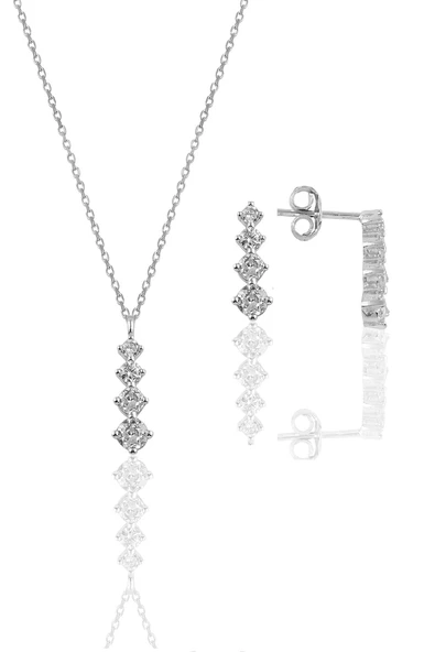 Gümüş rodyumlu zirkon taşlı  ışıltılı ikili set SGTL10956RODAJ ürün görseli 1