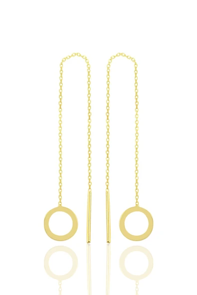 Gümüş altın yaldızlı daire modeli gümüş zincir küpe SGTL10687GOLD ürün görseli 1