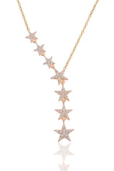 Gümüş rose zirkon taşlı kayan yıldız kolye SGTL10679ROSE ürün görseli 1