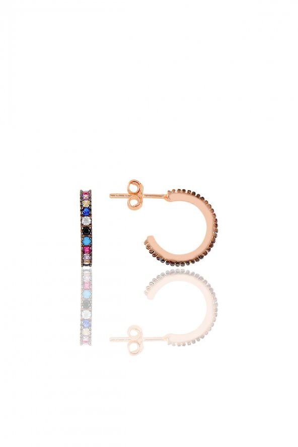 Gümüş rose renkli taşlı 13 mm tamtur halka küpe ürün görseli 1