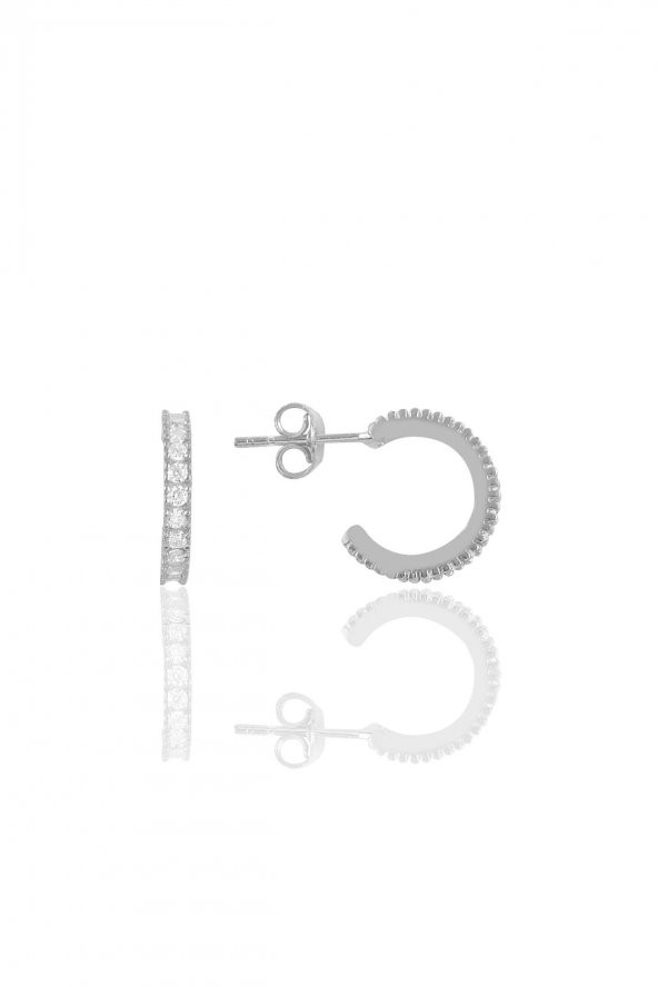 Gümüş rodyumlu zirkon taşlı  13 mm tamtur halka küpe ürün görseli 1