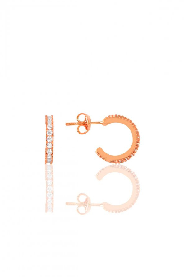 Gümüş rose  zirkon taşlı 13 mm tamtur halka küpe ürün görseli 1