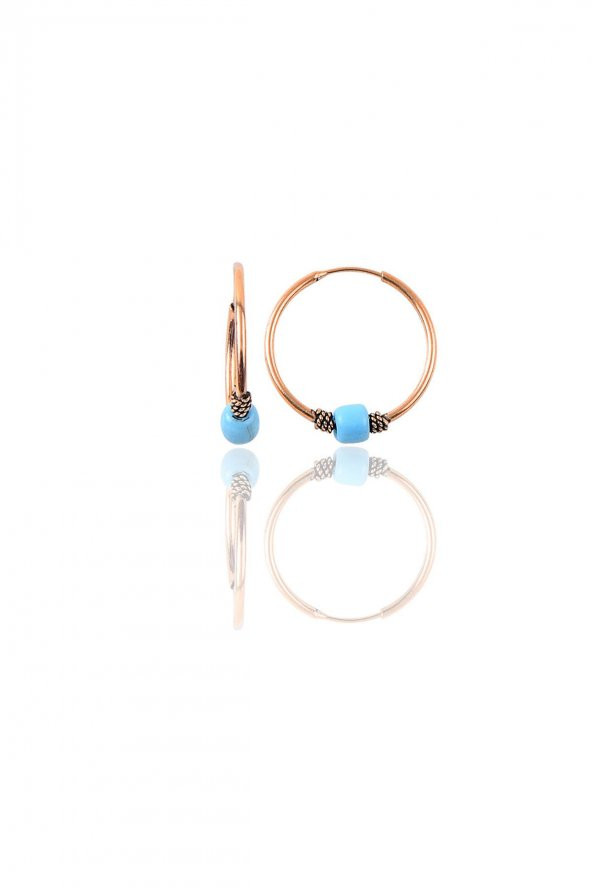 Gümüş rose 17 mm turkuaz taşlı halka küpe ürün görseli 1