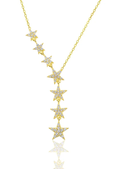 Gümüş altın yaldızlı zirkon taşlı kayan yıldız kolye SGTL10679GOLD ürün görseli 1