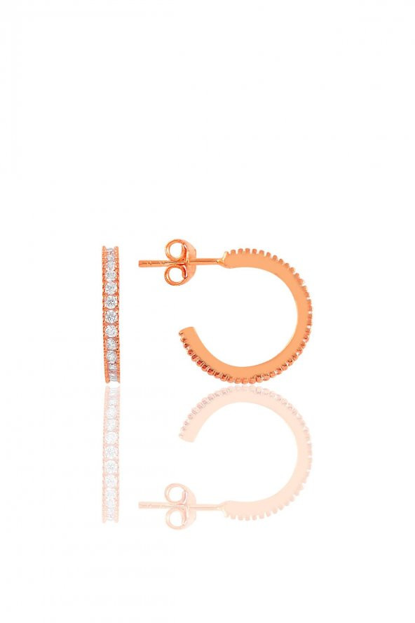 Gümüş rose  zirkon taşlı 16 mm tamtur halka küpe ürün görseli 1