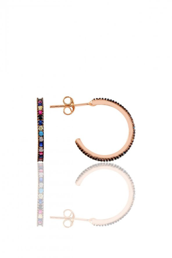 Gümüş rose renkli taşlı 19 mm tamtur halka küpe ürün görseli 1