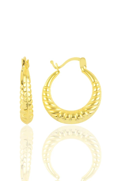 Gümüş altın yaldızlı orta boy desenli  gümüş şarnel küpe  SGTL10702GOLD ürün görseli 1