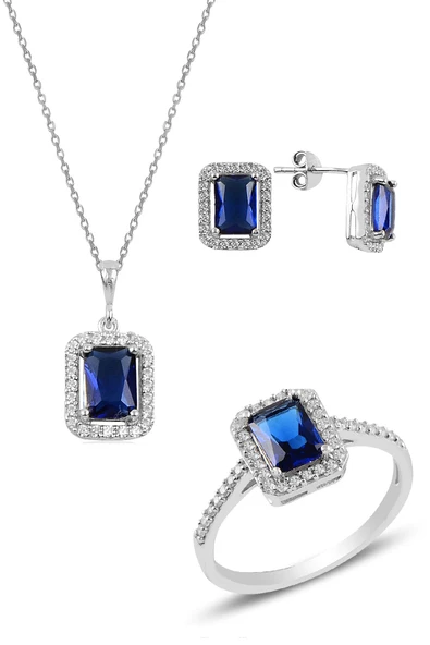 Gümüş rodyumlu safir  baget taşlı üçlü set SGTL10733SFR ürün görseli 1