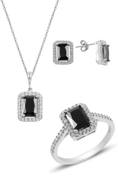Gümüş rodyumlu onix  baget taşlı üçlü set SGTL10733SYH ürün görseli 1