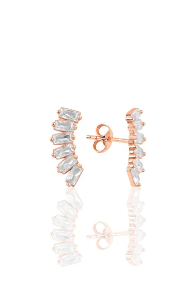 Gümüş rose altı baget taşlı  küpe SGTL10760ROSE ürün görseli 1