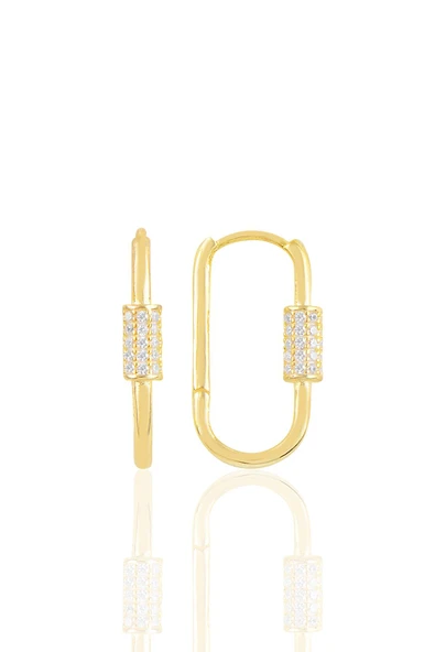 Gümüş altın yaldızlı zirkon taşlı  tasarım küpe SGTL10883GOLD ürün görseli 1