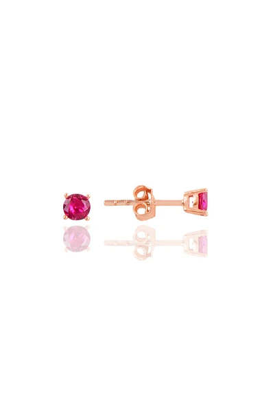 Gümüş rose 4 mm  fuşya tek taş küpe SGTL10874KRM ürün görseli 1
