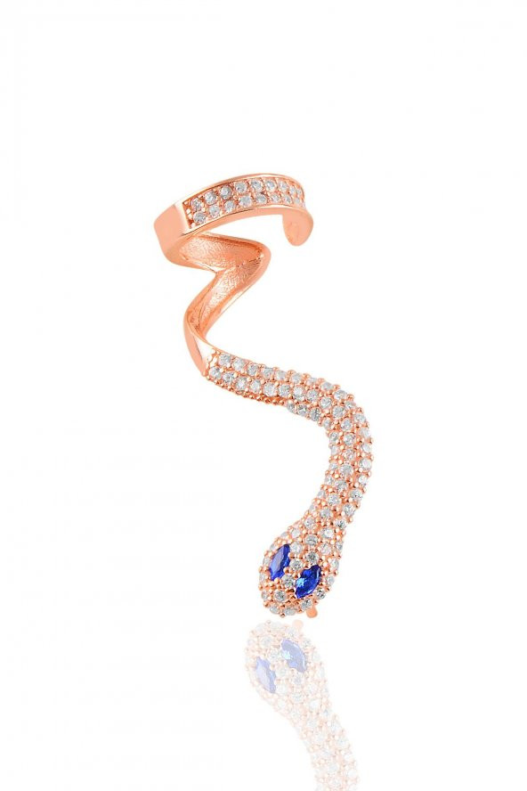 Gümüş rose safir taşlı tekli yılan küpe. ürün görseli 1