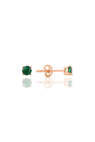Gümüş rose 4 mm yeşil  tek taş küpe SGTL10874YSL ürün görseli 1