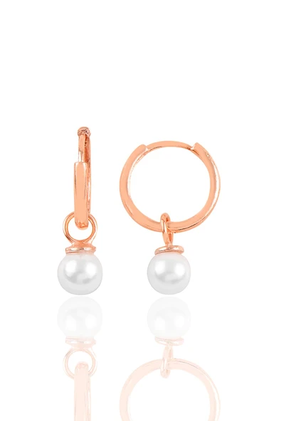 Gümüş rose 14 mm incili halka küpe SGTL10873ROSE ürün görseli 1