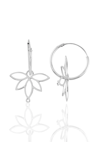 Gümüş rodyumlu  sonsuz yaşamın simgesi lotus çiçeği 18 mm halka küpe SGTL10866RODAJ ürün görseli 1