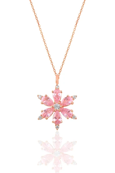 Gümüş rose pembe taşlı kar tanesi kolye SGTL10898PNB ürün görseli 1