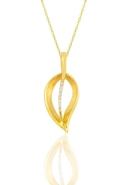 Gümüş altın yaldızlı zirkon taşlı yaprak kolye SGTL10912GOLD ürün görseli 1