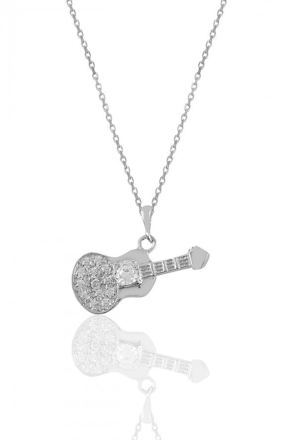 Gümüş rodyumlu zirkon taşlı gitar kolye. ürün görseli 1