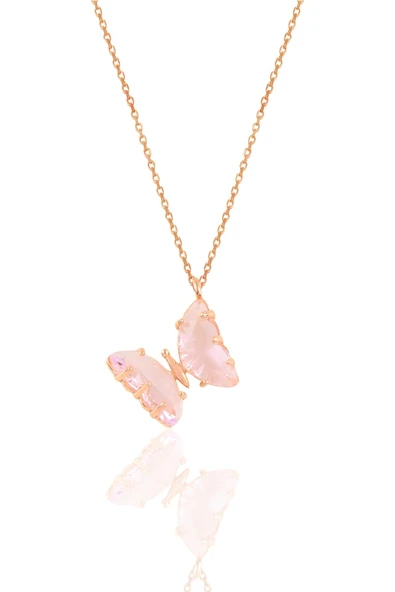 Gümüş rose pembe zirkon taşlı tasarım kelebek kolye SGTL10932PEMBE ürün görseli 1