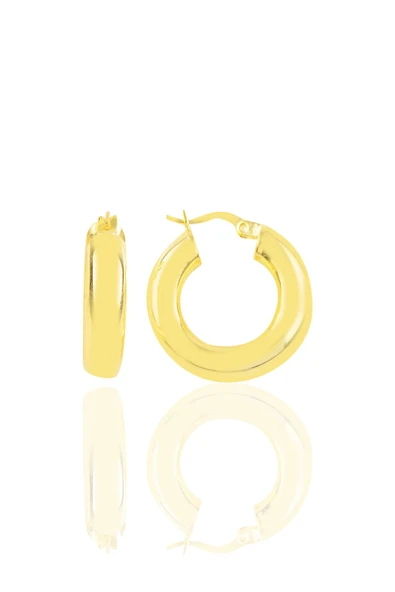 Gümüş altın yaldızlı 5 mm kalınlığında 21 mm büyüklüğünde kalın gümüş halka küpe SGTL10935GOLD ürün görseli 1