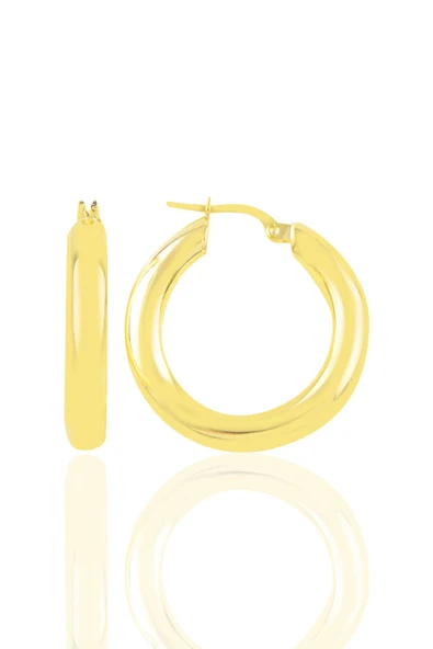 Gümüş altın yaldızlı 5 mm kalınlığında 29 mm büyüklüğünde kalın gümüş halka küpe SGTL10937GOLD ürün görseli 1