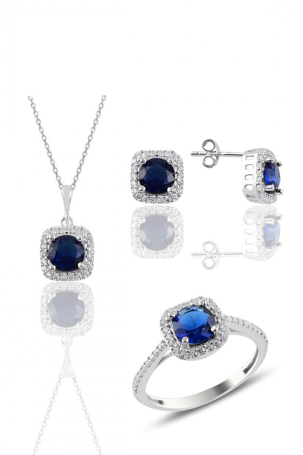 Gümüş rodyumlu safir taşlı kare üçlü set SGTL10762SAFIR ürün görseli 1