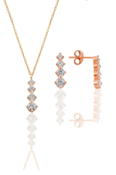 Gümüş rose zirkon taşlı  ışıltılı ikili set SGTL10956ROSE ürün görseli 1