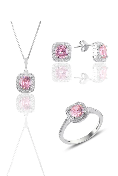 Gümüş rodyumlu pembe taşlı kare üçlü set SGTL10762PEMBE ürün görseli 1