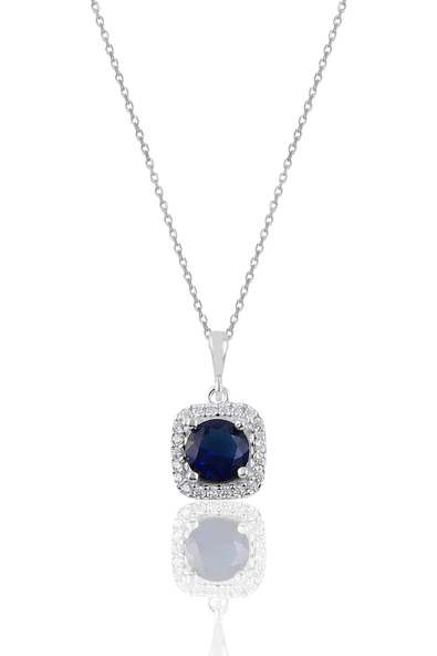 Gümüş rodyumlu safir taşlı pırlanta montürlü kolye SGTL10731SAFIR ürün görseli 1