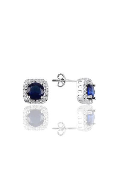 Gümüş rodyumlu safir taşlı pırlanta montürlü küpe SGTL10729SAFIR ürün görseli 1