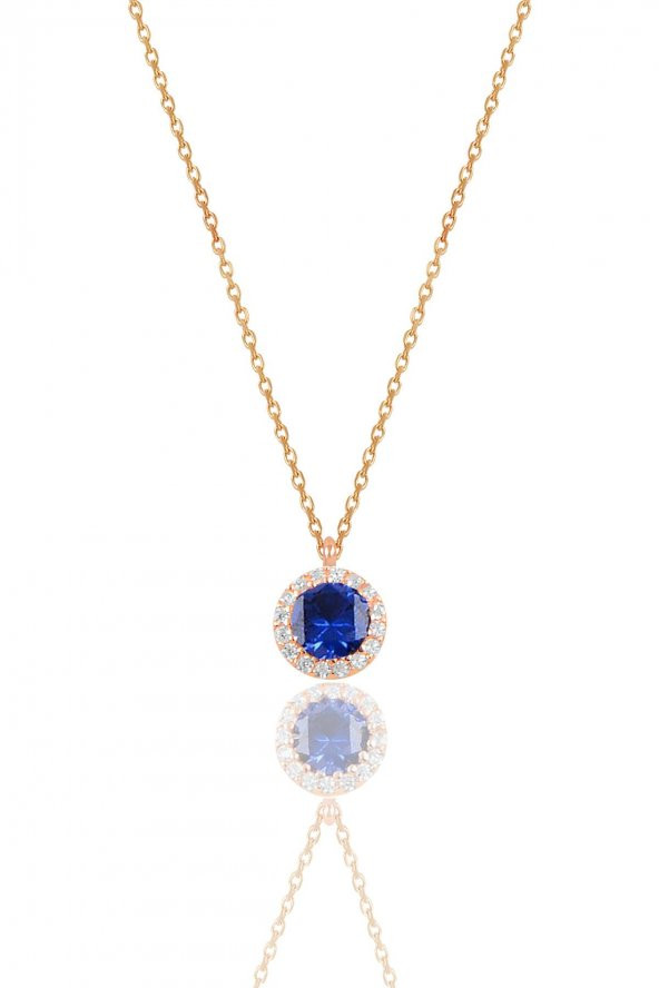 Gümüş rose safir taşlı pırlanta Montürlü tek taş kolye ürün görseli 1