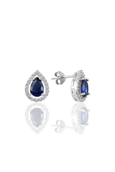 Gümüş rodyumlu safir taşlı damla modeli küpe SGTL11006LACI ürün görseli 1