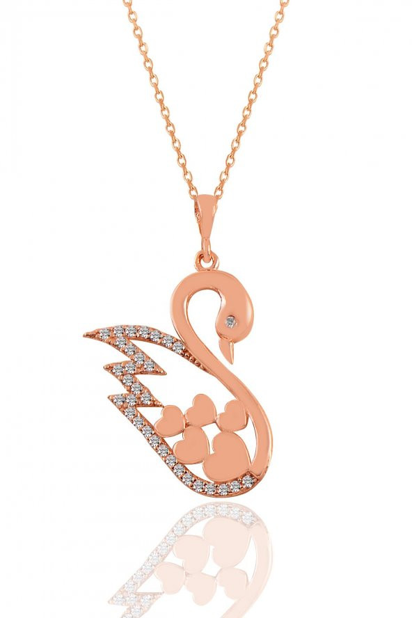 Gümüş rose zirkon taşlı kalpli kuğu kolye ürün görseli 1