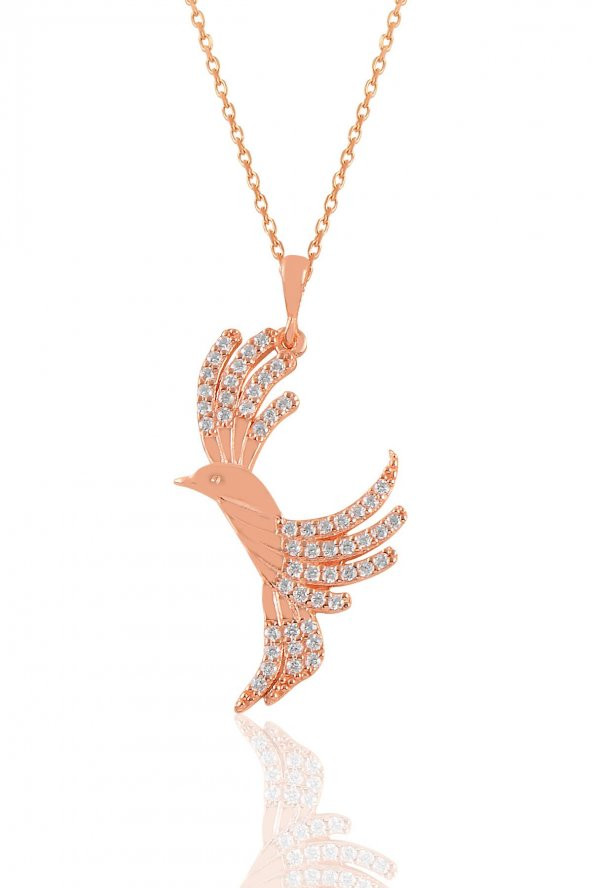 Gümüş rose zirkon taşlı simurg kolye ürün görseli 1