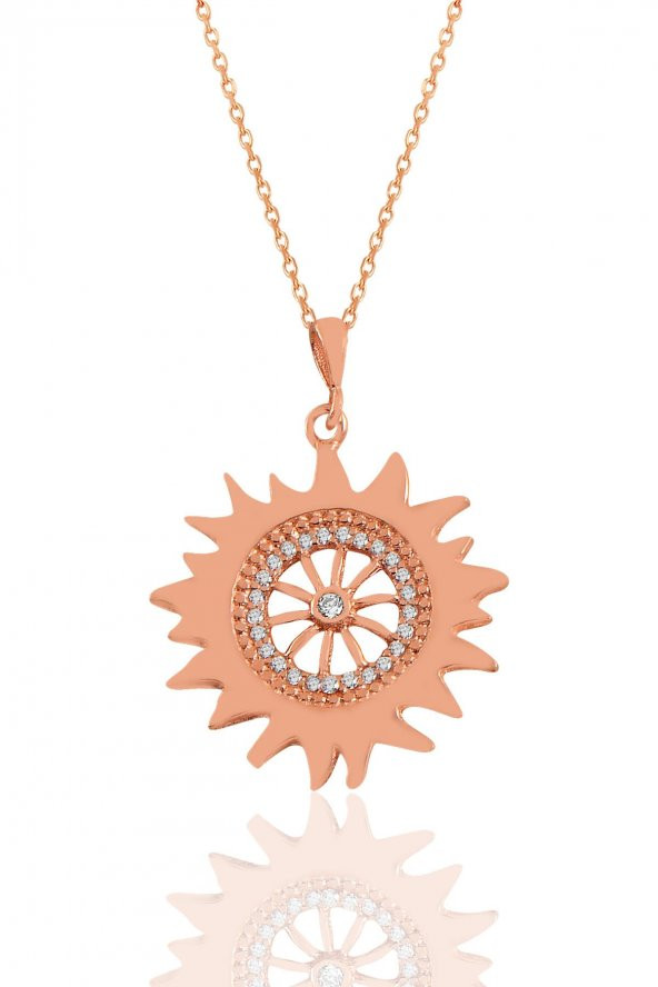Gümüş rose zirkon taşlı şems kolye ürün görseli 1