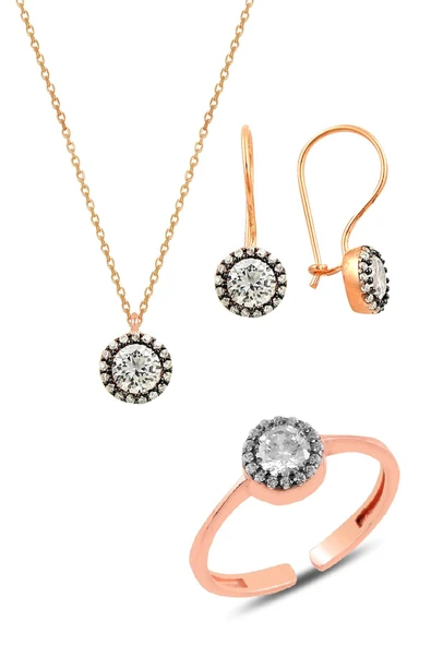 Gümüş rose elmas montörlü üçlü set  SGTL11053ROSE ürün görseli 1
