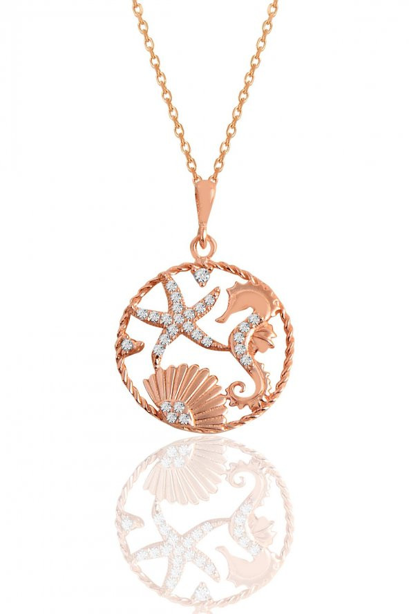 Gümüş rose zirkon taşlı deniz şans kolye ürün görseli 1